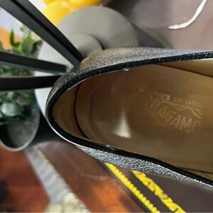 Salvatore Ferragamo Black Textured Flats